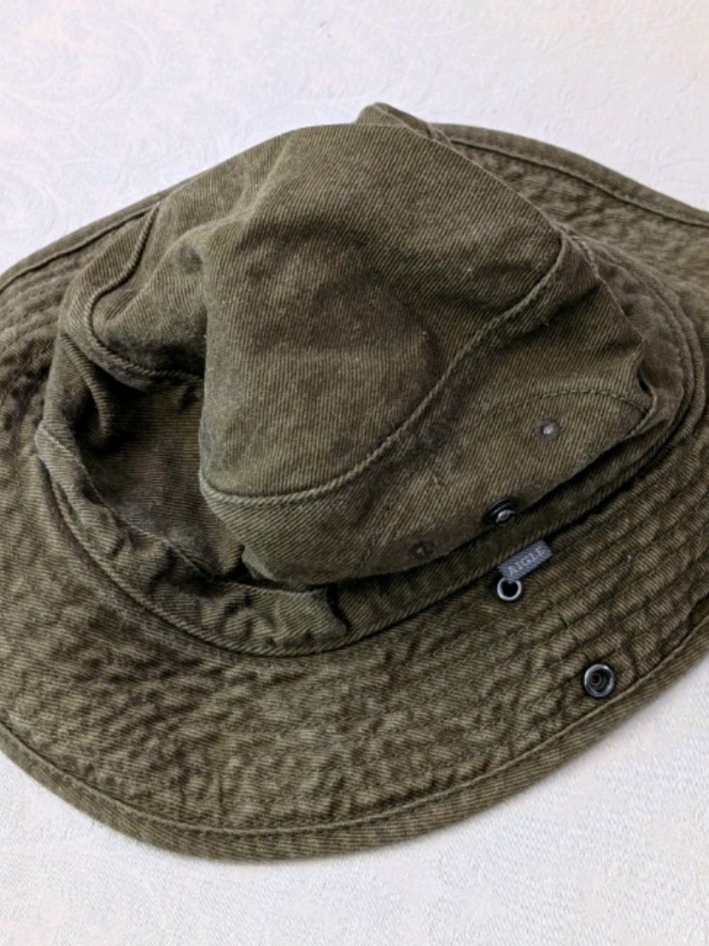 AIGLE Green Cotton Wide Brim Safari/Outdoor Hat L0056-0198, Not Treated Medium